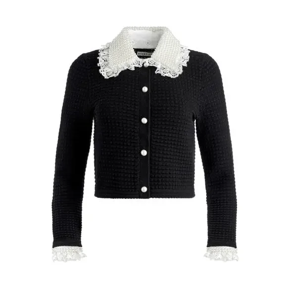 Alice + Olivia NOELLA EMBELLISHED COLLARED CARDIGAN M - Picture 6 of 11